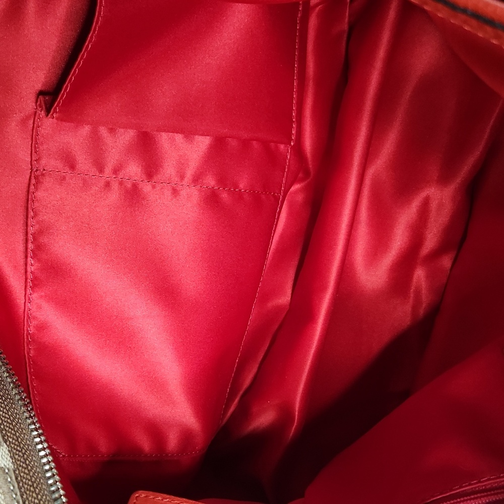 Coach Park Signature Carrie Tote, Red Leather Trim EUC - Picture 4 of 12